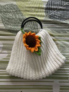 Crocheted White Handbag with Sunflower Charm