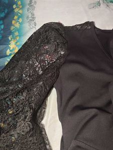 Elegant Black Lace Sleeve Wrap Dress