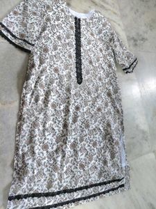 Elegant Printed Kurta with Lace Trim only kurti