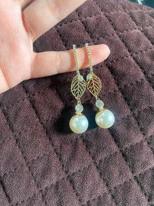 Elegant Pearl &amp; Leaf Dangle Earrings