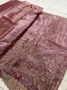 Exquisite Embroidered Silk Saree with stitched blo