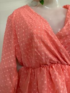 Coral Swiss Dot Tiered Dress