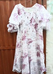 White Kurta with Pink Fern Print
