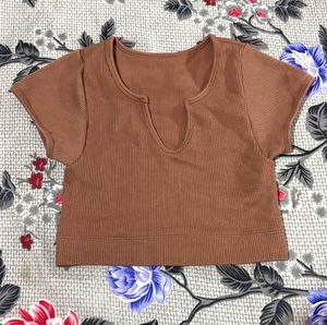 Ribbed Brown Cropped Top with double lining