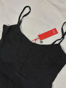 Black Spaghetti Strap Dress with Lace Top
