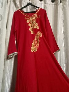 Anarkali Dress Red Stones Work