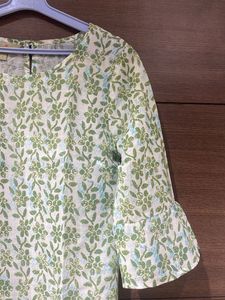 Floral Print Cotton Kurta with Flared Sleeves
