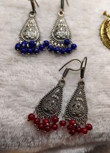 Dangle Earrings with Blue Beads