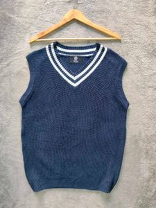 Blue V-Neck Striped Sleeveless Sweater Vest