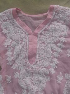 Beautiful Pink Chikankari Sheer Kurta with inner