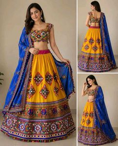 Vibrant Yellow & Blue Embroidered Lehenga Choli