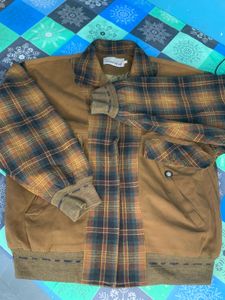 Vintage Plaid &amp; Suede Bomber Jacket