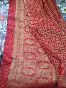 Vibrant Red Banarasi Georgette Saree with Blouse