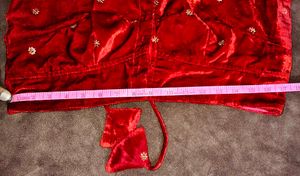 Red Velvet Blouse with Gold Embellishments