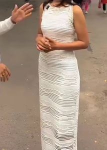 Elegant White Crochet Maxi Dress