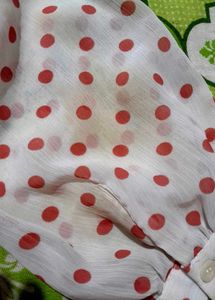 Polka Dot Corset Cinched Waist Blouse Top