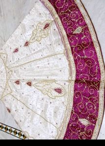 Elegant White &amp; Pink Embroidered Lehenga