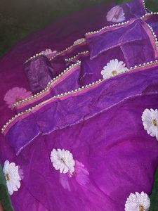 Purple White Floral Embellishments saree