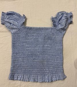 Cute Blue Smocked Polka Dot Top