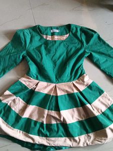 Chic Green & Beige Striped Dress
