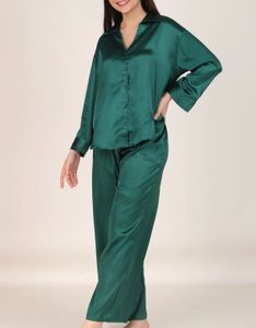 Solid Green Oversized Satin PJ Set
