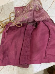 Exquisite Embroidered Silk Saree with stitched blo