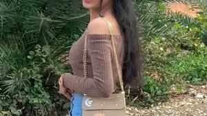 Brown Ribbed Off-Shoulder Crop Top