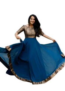 Elegant Royal Blue Anarkali Kurta with Gold Border