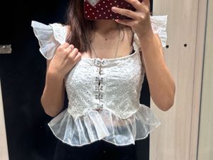 White Broderie Anglaise Peplum Top
