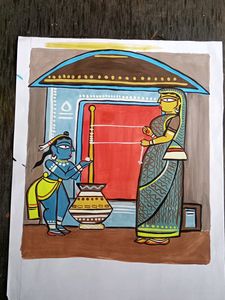 Baal Krishna With Mother (RefJamini Roy Art)