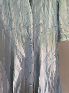 Light Blue Striped Button-Down Dress