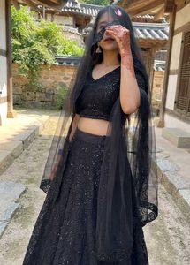 Elegant Black Sequined Lehenga Choli Set