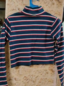 Striped Mock Neck Crop Top