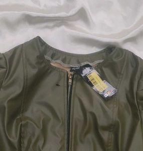 Stylish Olive Green Puffy Sleeve Jacket