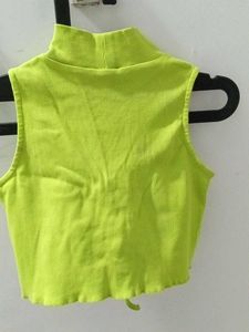 Neon Green Ribbed Cut-Out Top