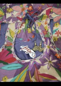 Vibrant Floral Print Purple Gown