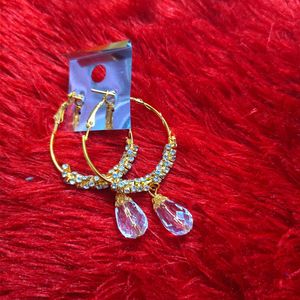 💖 Gold Crystal Drop Hoop - Designer Party Earring