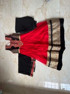 Red & Black Kurta Set