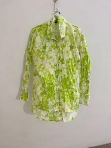 Green Floral Print Button-Up Shirt