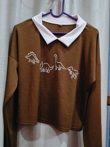 Dino Graphic Collar Long Sleeve Top