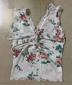 Floral Print Ruffle Tie-Front Top