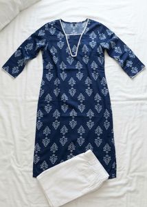 Stylish Blue Printed Kurta Set