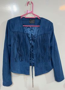 Stylish Blue Fringed Jacket