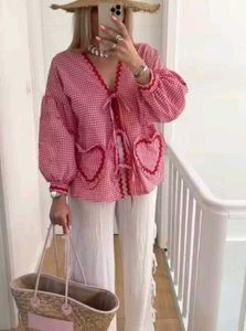 Red Gingham Heart Pocket Top