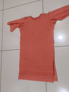 semistich Peach Cotton Kurta