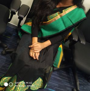Elegant Black &amp; Green Silk Saree