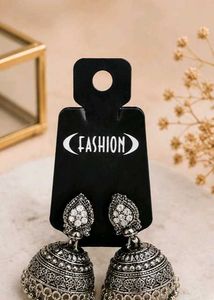 Oxidized Silver Jhumka Earrings