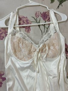 Lace Trim Satin Dress