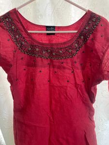 Embellished Red Kurta