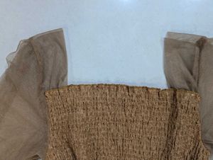 Elegant Smocked Top with Sheer Sleeves
